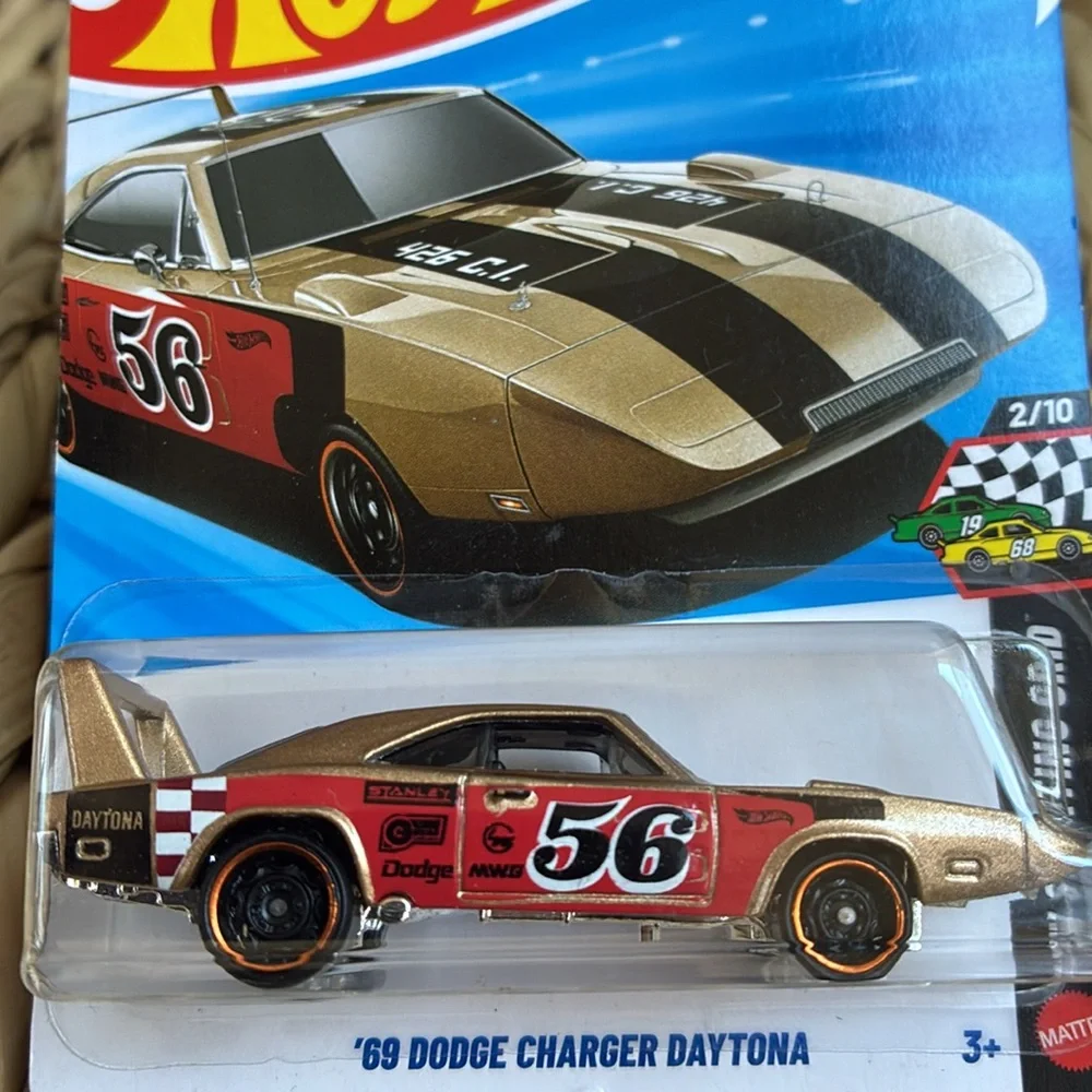 1969 Gold Dodge Charger Daytona Hot Wheels Race Car Racer 56 HotWheels New 2026